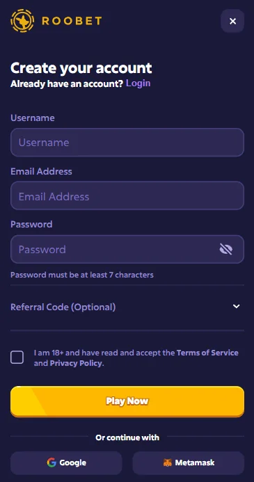 Roobet Sign Up